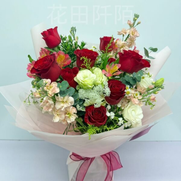 紅玫瑰香檳紫羅蘭花束