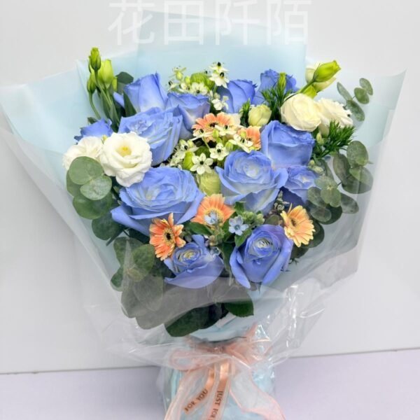 12枝碎冰藍玫瑰花束